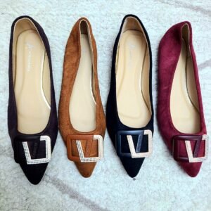 suede v buckle pointed flats