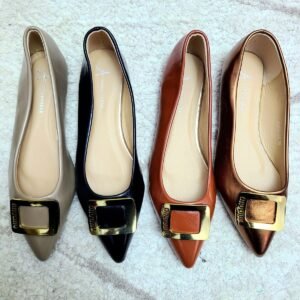 gold buckle pointed flats